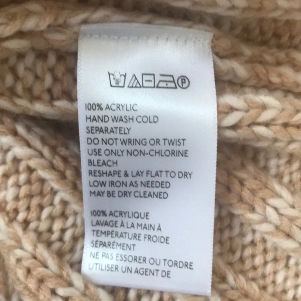 Urban Outfitters Cropped Turtleneck Sweater Women’s Small Tan White Chunky Knit